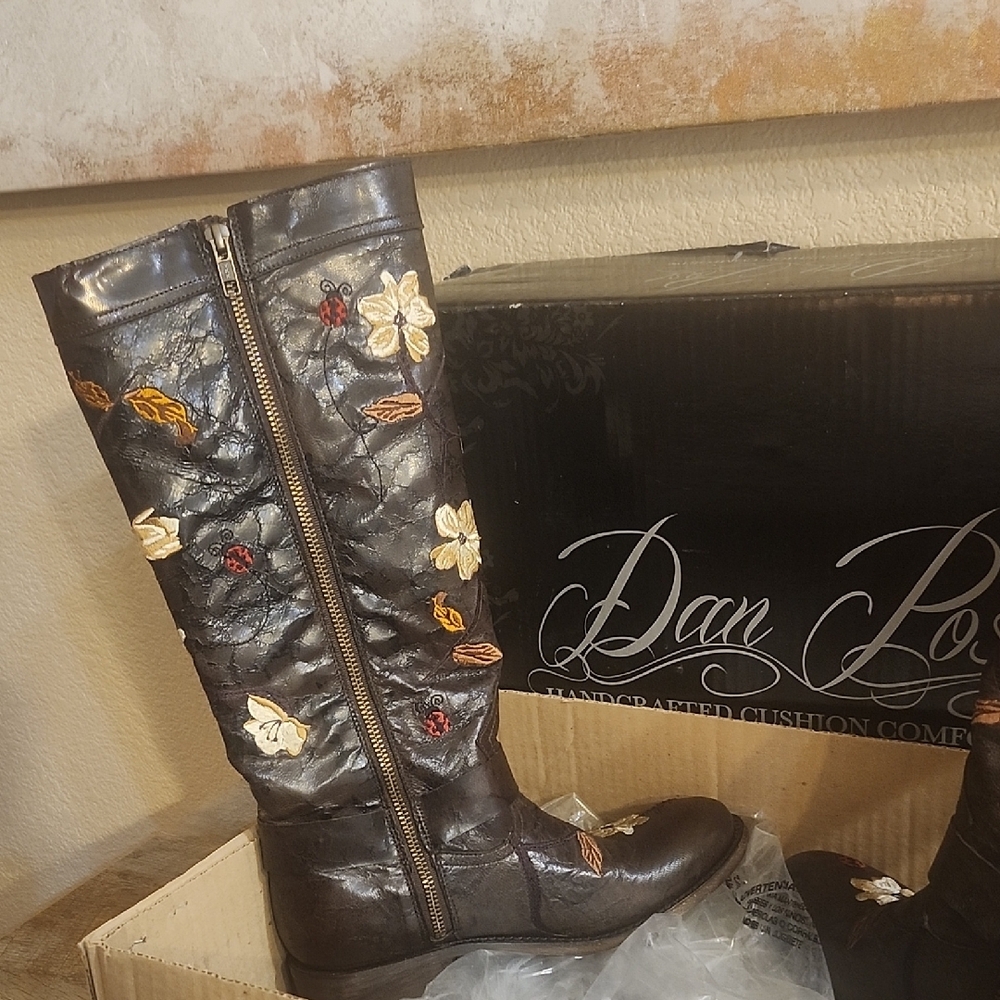 Dan Post Black Leather Boots with Floral Embroidery